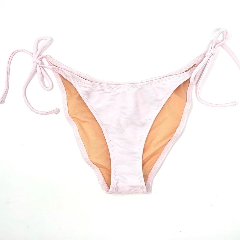 J Crew Ribbed Curved Waist Cheeky String Bikini Swim Bottom Pink S (4-6) NWT